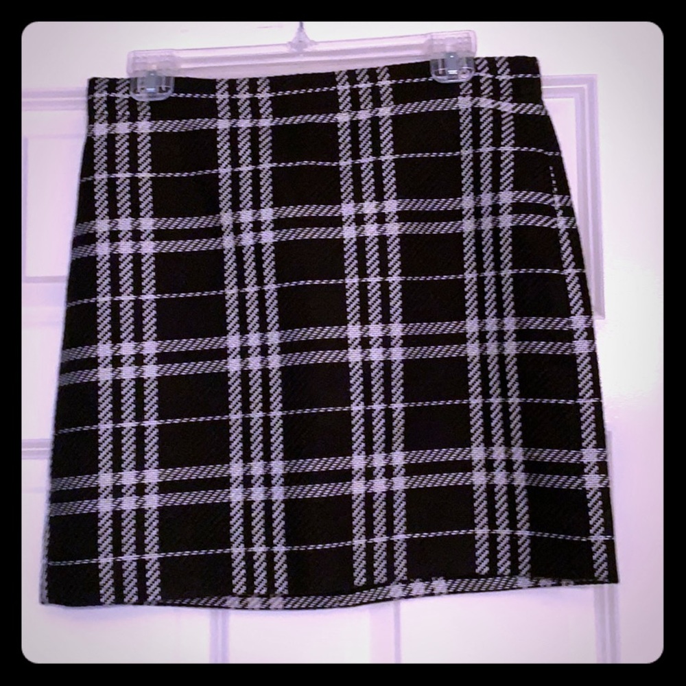 J.Crew Black with white Plaid fully lined skirt